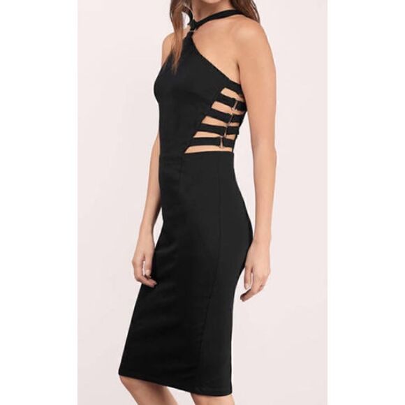 Tobi Caged Side Cutout Halter Bodycon Midi Dress, Size Medium - Picture 3 of 15